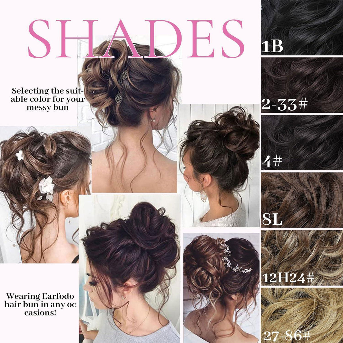 5er Pack Messy Bun Haarteile mit Gummiband, gewellt