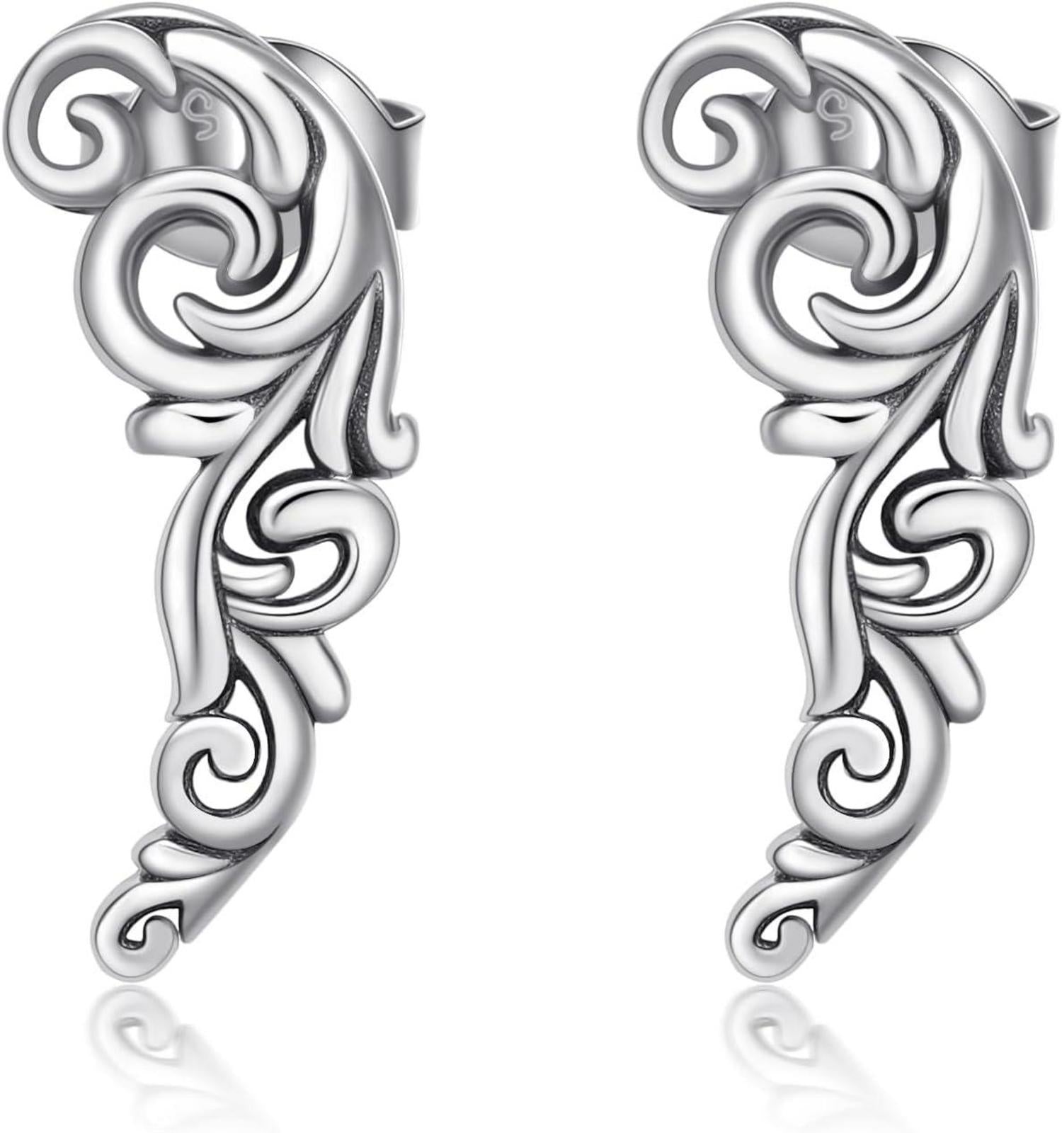 Vintage Blatt Ohrkletterer Ohrringe Sterling Silber für Frauen