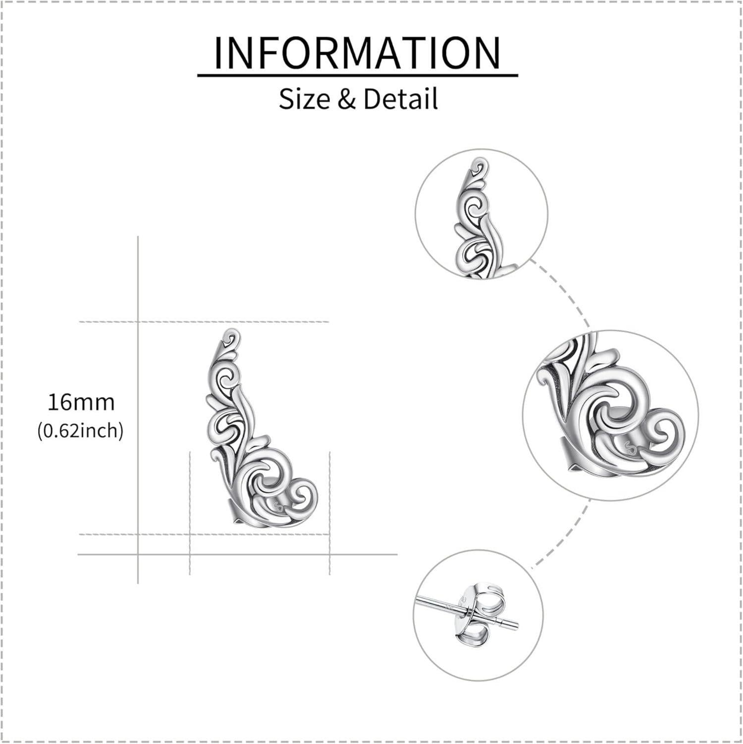 Vintage Blatt Ohrkletterer Ohrringe Sterling Silber für Frauen