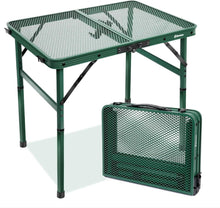 Klappbarer Campingtisch mit Metallgitterplatte, 2 Höhen, Grün