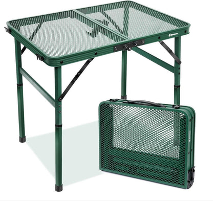 Klappbarer Campingtisch mit Metallgitterplatte, 2 Höhen, Grün
