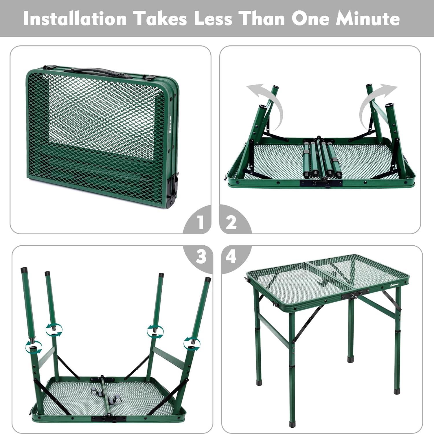 Klappbarer Campingtisch 60×40cm Metallgitterplatte Grün