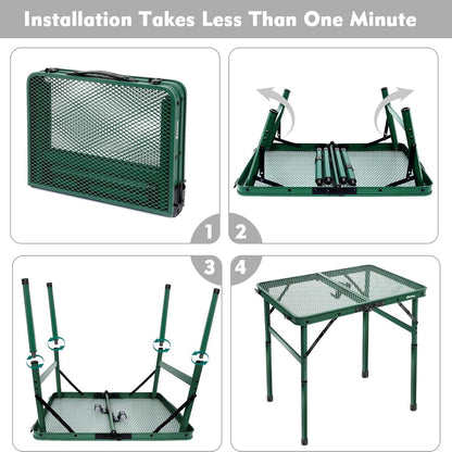 Klappbarer Campingtisch 60×40cm Metallgitterplatte Grün