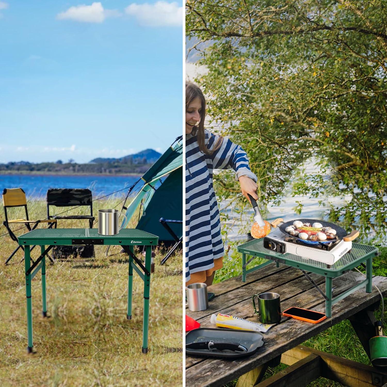 Klappbarer Campingtisch 60×40cm Metallgitterplatte Grün