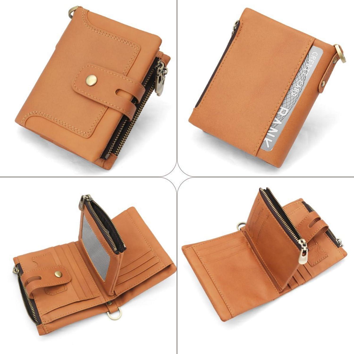 REETEE RFID Leder Geldbörse Herren mit Kette Braun
