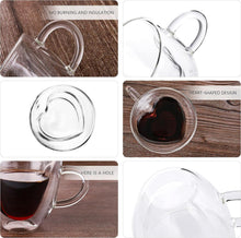 Doppelwandige Herzförmige Glas-Kaffeebecher Set 2x250ml