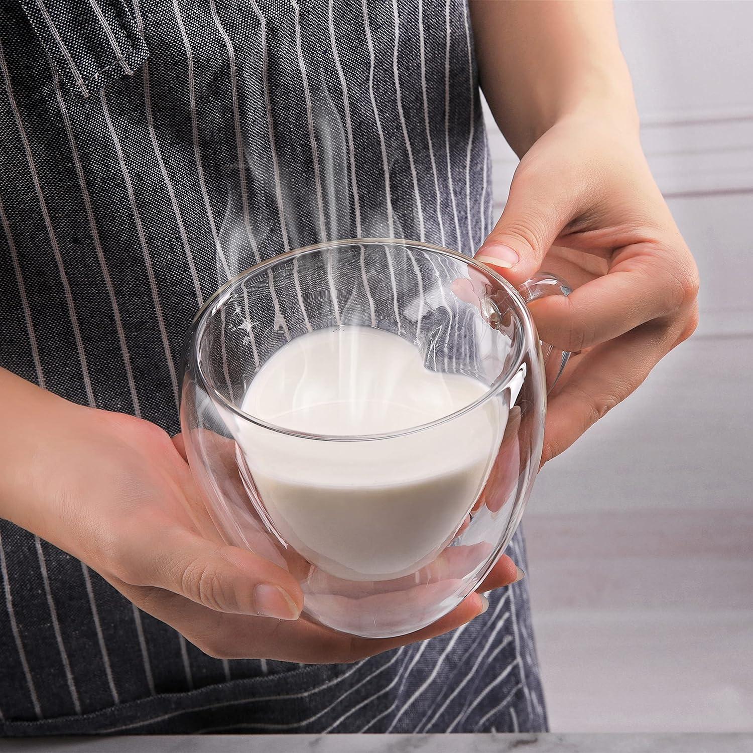 CNGLASS doppelwandige herzförmige Glas-Kaffeebecher 2er Set 250ml