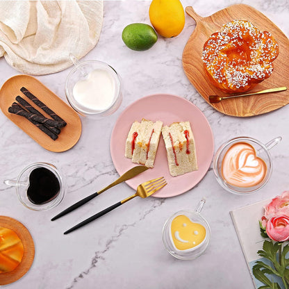 CNGLASS herzförmige doppelwandige Glas-Kaffeebecher Set 2x250ml