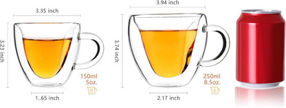 Doppelwandige Glas-Kaffeebecher Set 2x250ml, herzförmig, isoliert, Teetassen