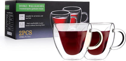 Doppelwandige herzförmige Glas-Kaffeebecher Set 2x250ml für Kaffee und