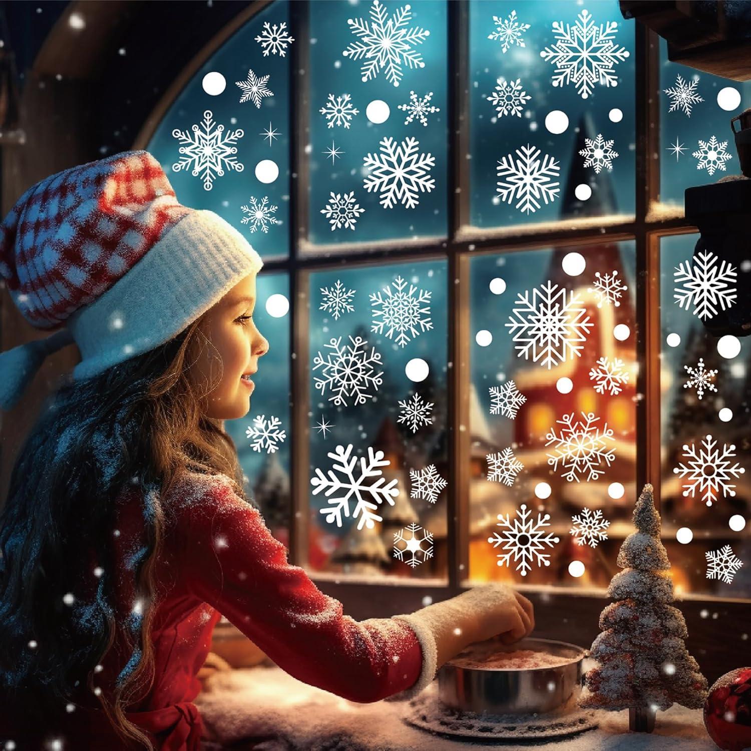 Fensterbilder Weihnachten Rentiere Schneeflocken 196 Stück 9 Bögen PVC Haftend