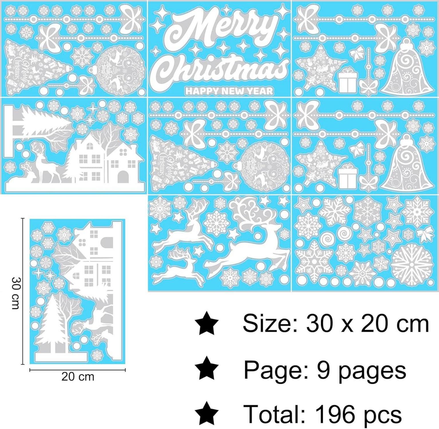 BELSVOR 196 Weihnachtsfensterbilder Rentiere Schneeflocken PVC