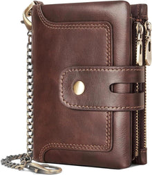 REETEE RFID Schutz Leder Geldbörse Herren Slim Portemonnaie mit Kette