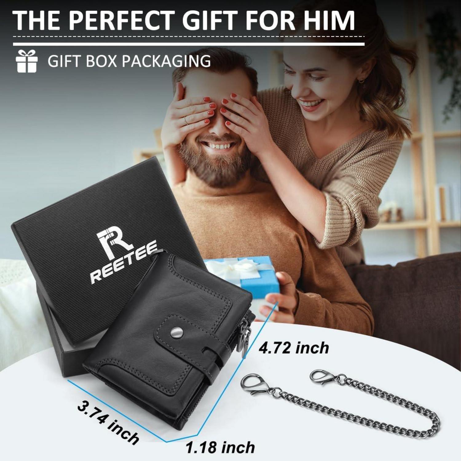 Herren RFID Leder Geldbörse Portemonnaie mit Kette 15 Karten Schwarz