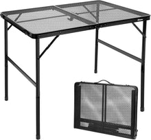 Klappbarer Campingtisch mit Metallgitterplatte, 90x60cm, Schwarz