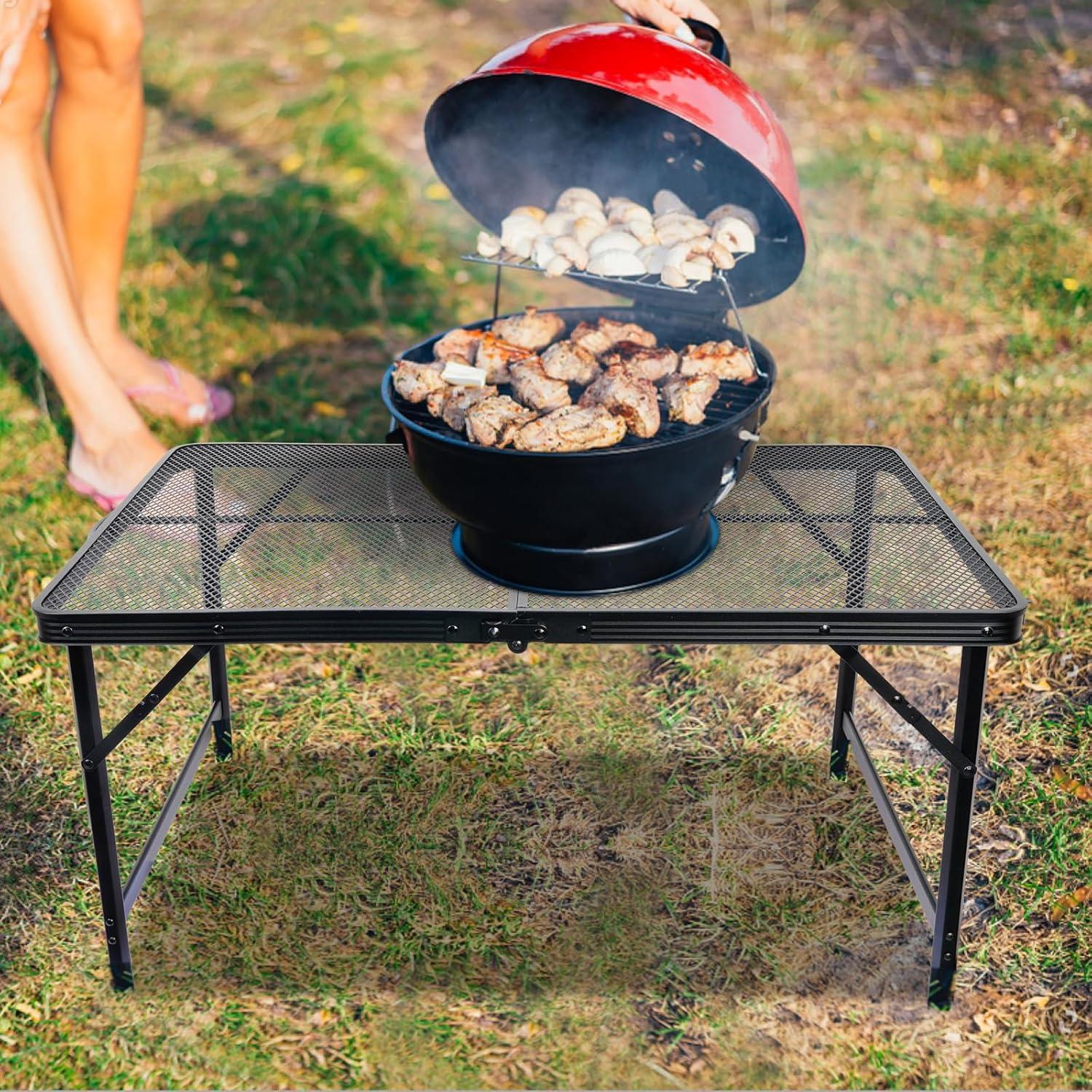 Campingtisch Klappbar 90x60cm Metallgitterplatte Schwarz