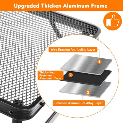 Campingtisch klappbar 90×60cm mit Metallgitterplatte und höhenverstellbar für Picknick, Camping - Schwarz