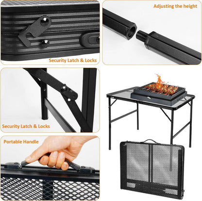 Klappbarer Campingtisch 90×60cm Metallgitterplatte 2 Höhen verstellbar