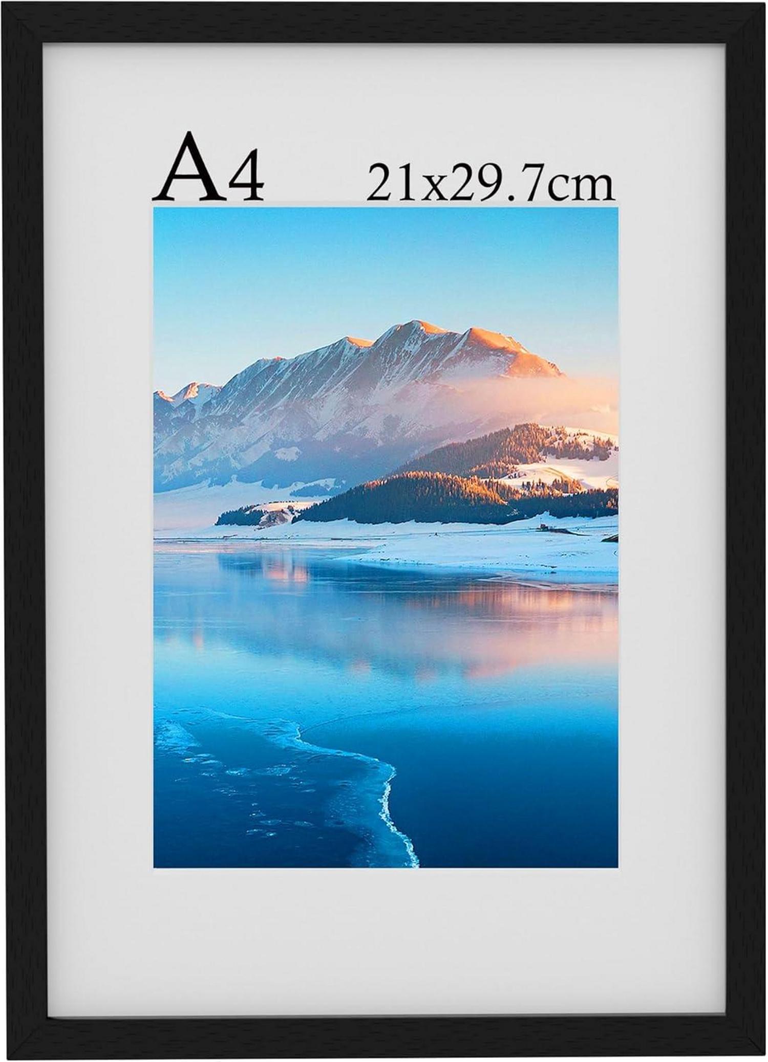 Schwarzer A4 Holz Fotorahmen mit Passepartout für Wand & Tischplatte