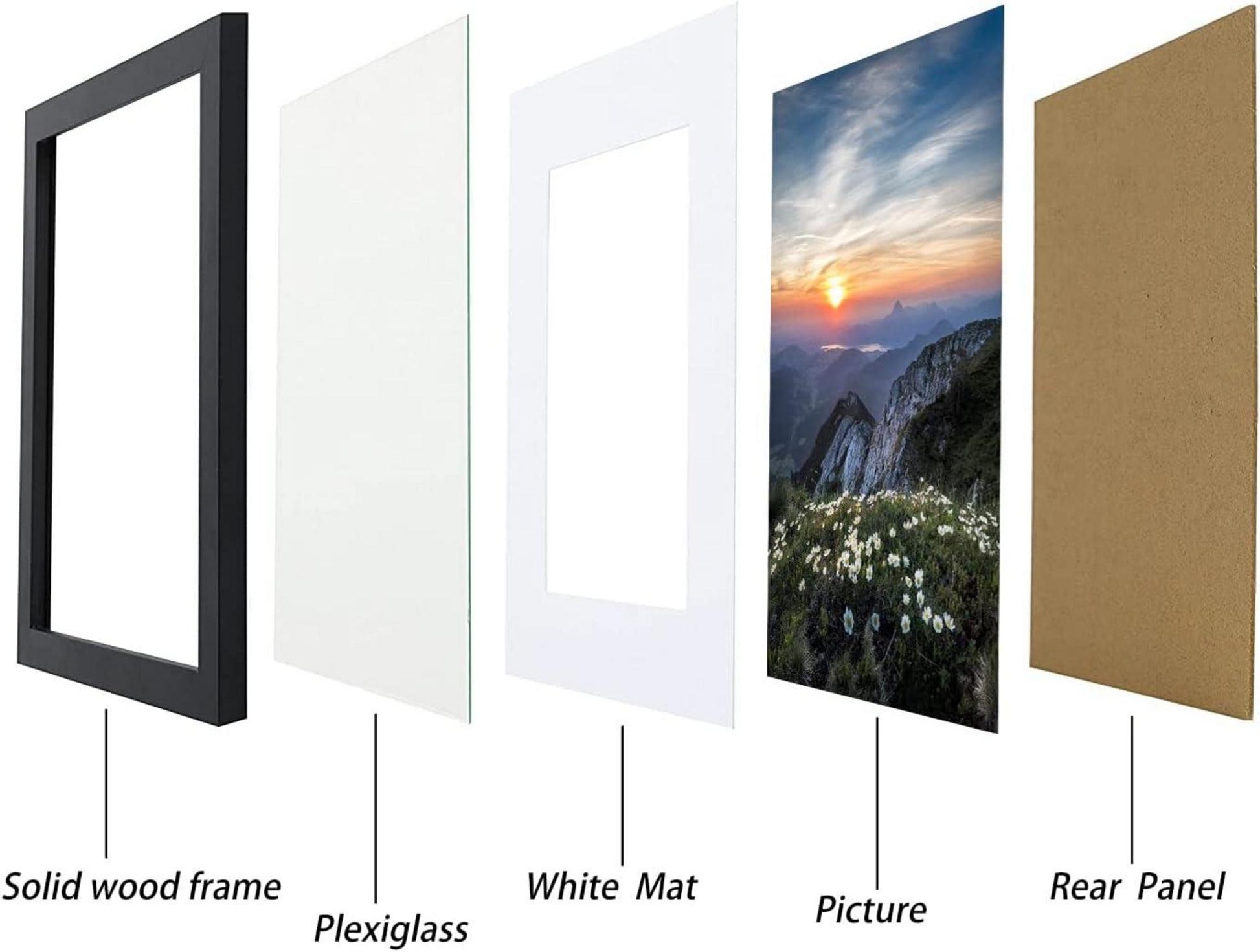 Schwarzer A4 Holz Fotorahmen mit Passepartout für Wand & Tischplatte