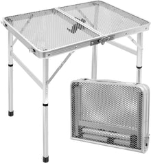 Klappbarer Campingtisch mit Metallgitterplatte und 2