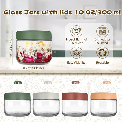 Overnight Oats Gläser 300ml 4er Set mit Schraubdeckel
