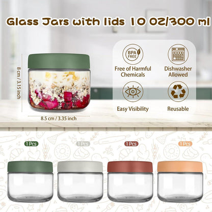 Overnight Oats Gläser 300ml 4er Set mit Schraubdeckel