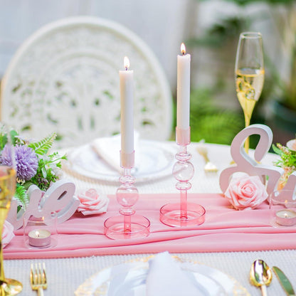 Glas Kerzenhalter Set 2 Hoch Transparent Pink Bernstein für Hochzeit Weihnachten Modern-tischdeko