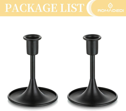 Schwarzer Metall-Kerzenständer für Stabkerzen - 2er Set 12.5cm