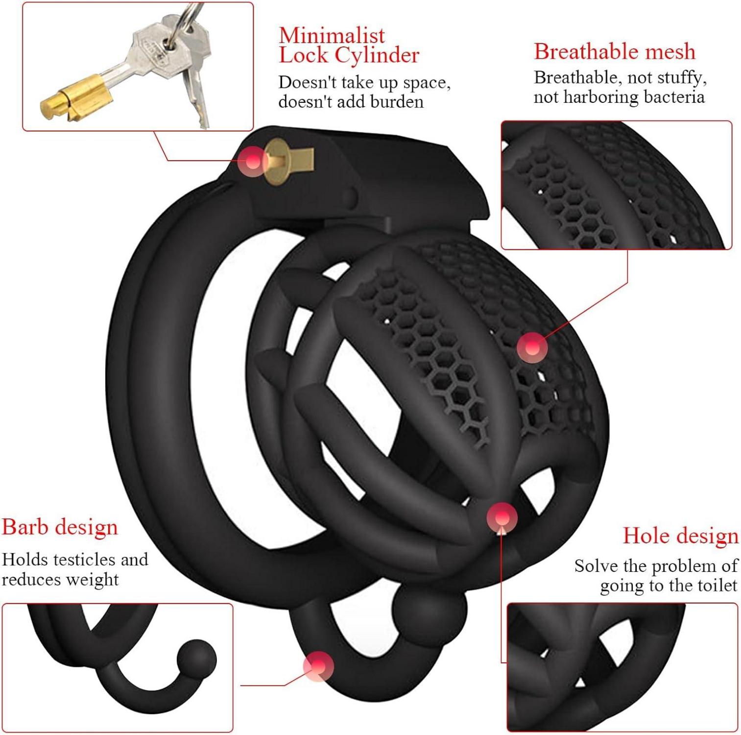 Peniskäfig BDSM Keuschheitsgürtel mit Hodenhaken Schwarz