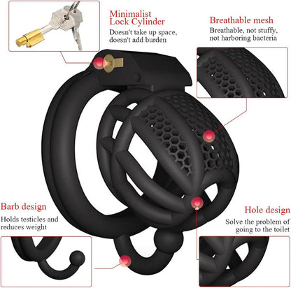 Peniskäfig BDSM Keuschheitsgürtel mit Hodenhaken Schwarz