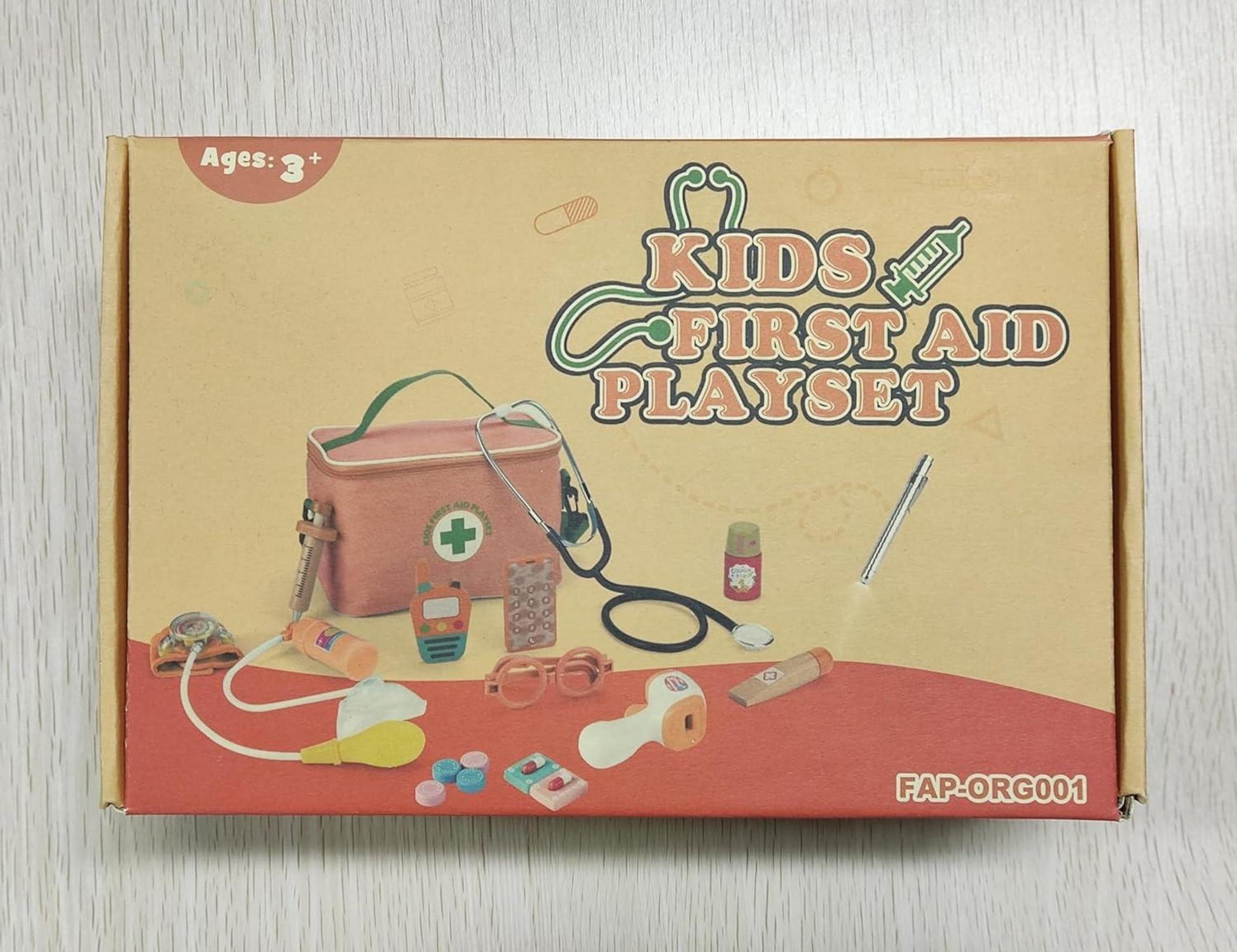 Holz Arztkoffer Kinder 34-teilig Stethoskop Spritze Thermometer Rollenspiel ab 3 Jahre