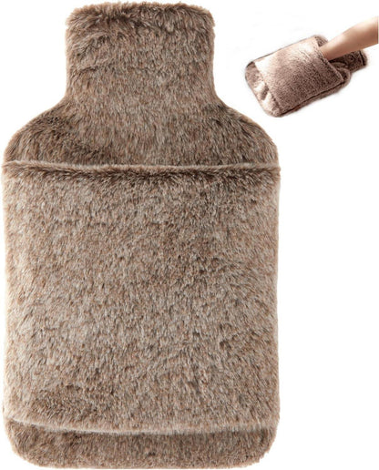 Wärmflasche mit weichem Bezug 2L Braun - Ideal für kalte Nächte