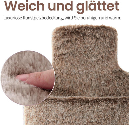 Wärmflasche mit weichem Bezug 2L Braun - Ideal für kalte Nächte