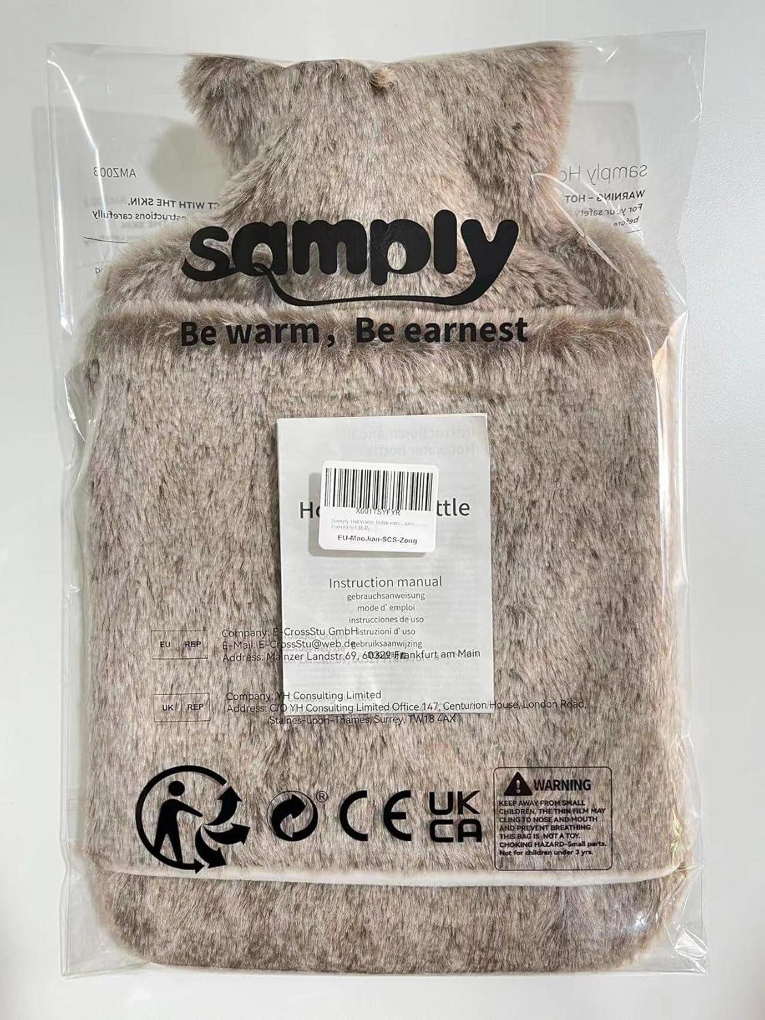 samply Wärmflasche 2L mit weichem Bezug Braun - Ideal für kalte Nächte