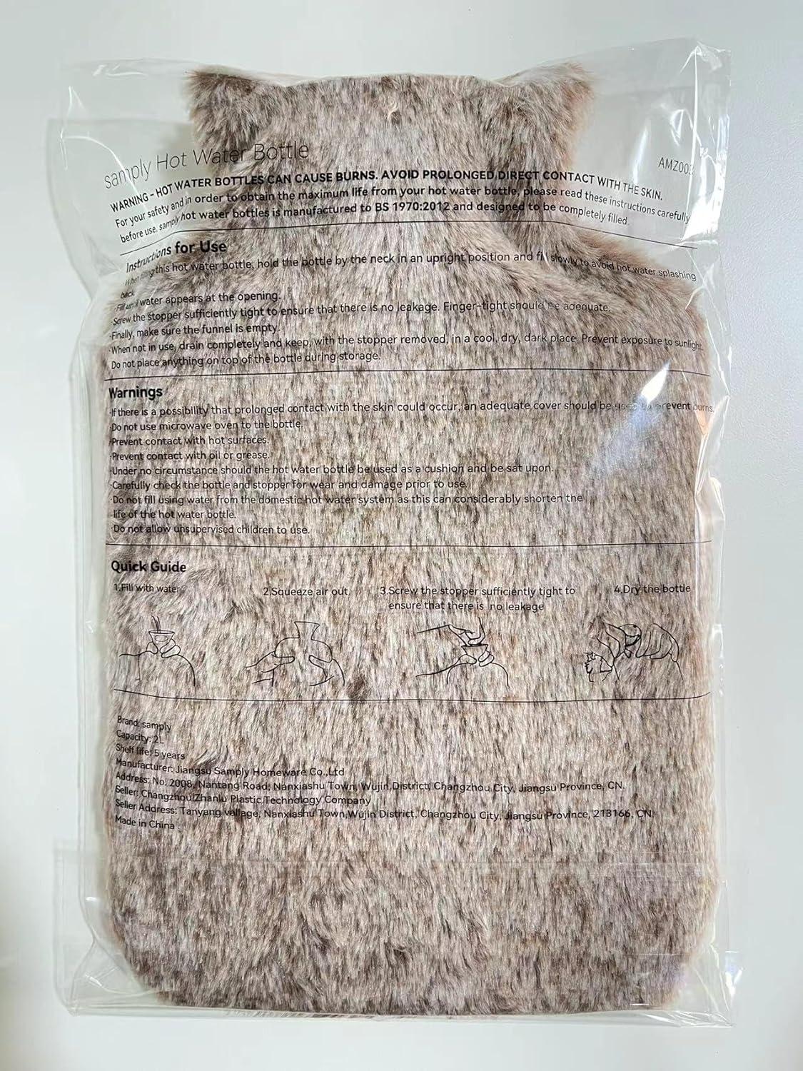 Wärmflasche mit weichem Bezug 2L Braun - Ideal für kalte Nächte