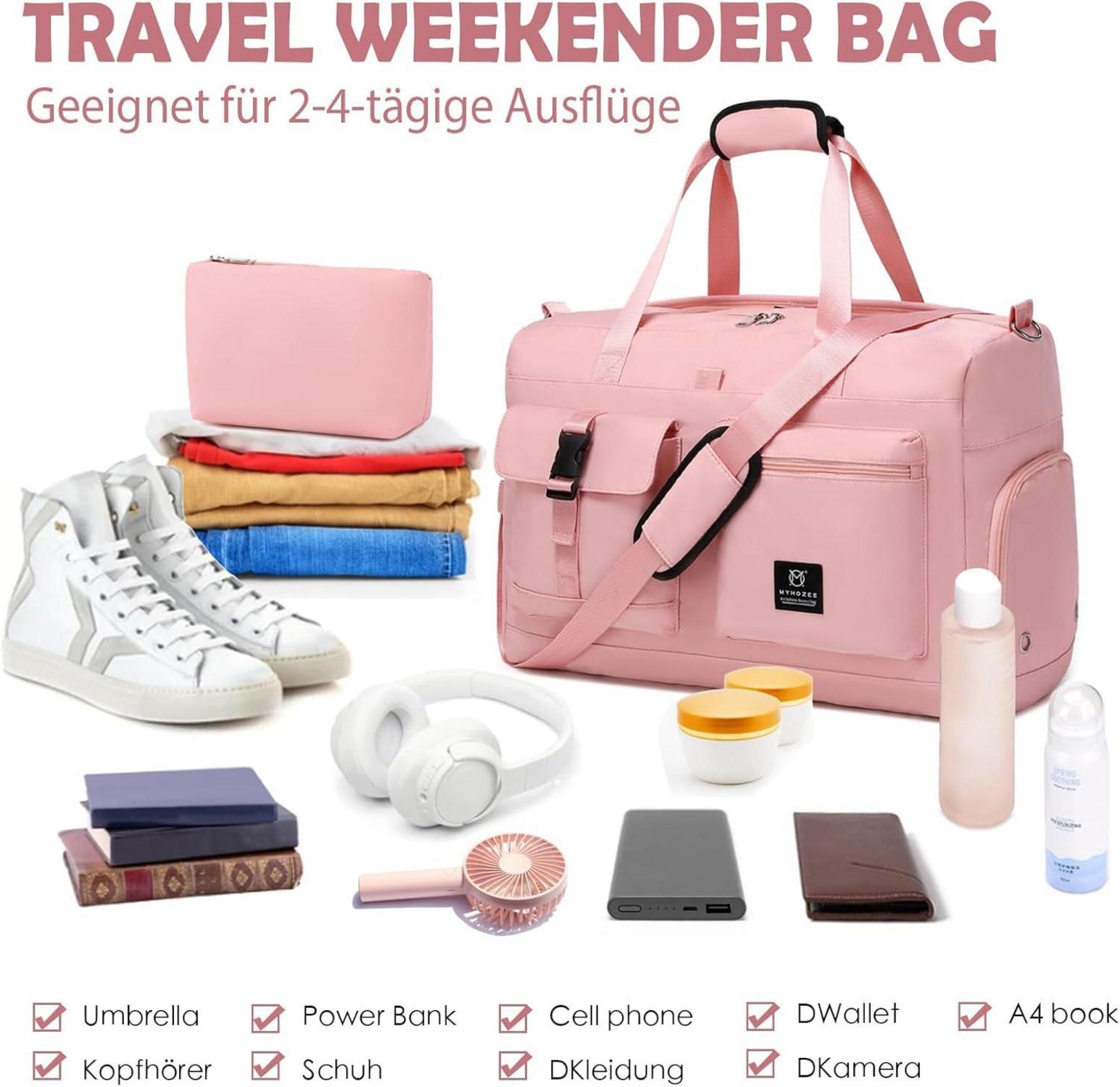 Tasche Damen 40L Weekender Sporttasche mit Schuhfach & Nassfach