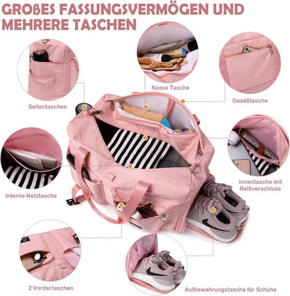 Damen Reisetasche 40L Sporttasche Weekender mit Schuhfach & Nassfach