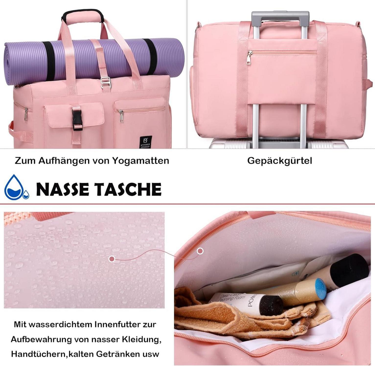 Damen Reisetasche 40L Weekender Sporttasche mit Schuhfach & Nassfach