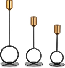 Kerzenständer Set Gold Schwarz Metall 3er Stabkerze Modern