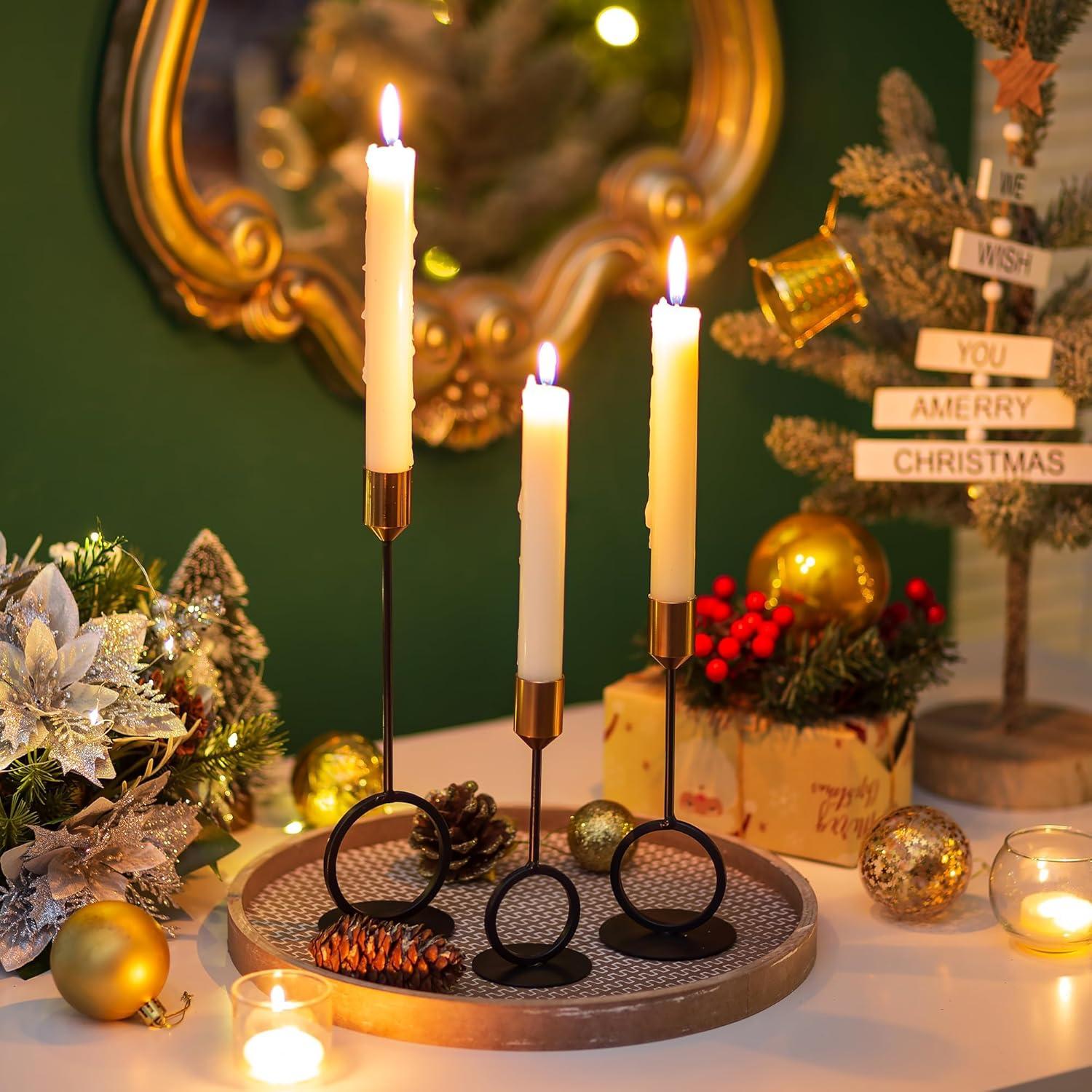 Kerzenständer Set Gold Schwarz Metall 3er Stabkerze Modern