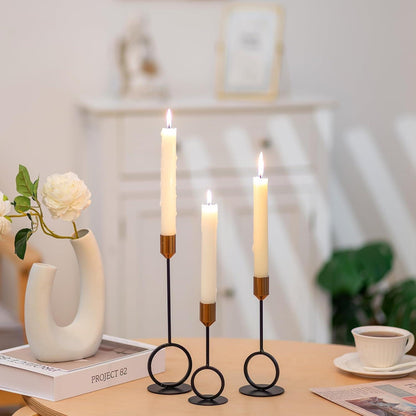 Romadedi Kerzenständer Schwarz Gold 3er Set Metall Stabkerze Modern
