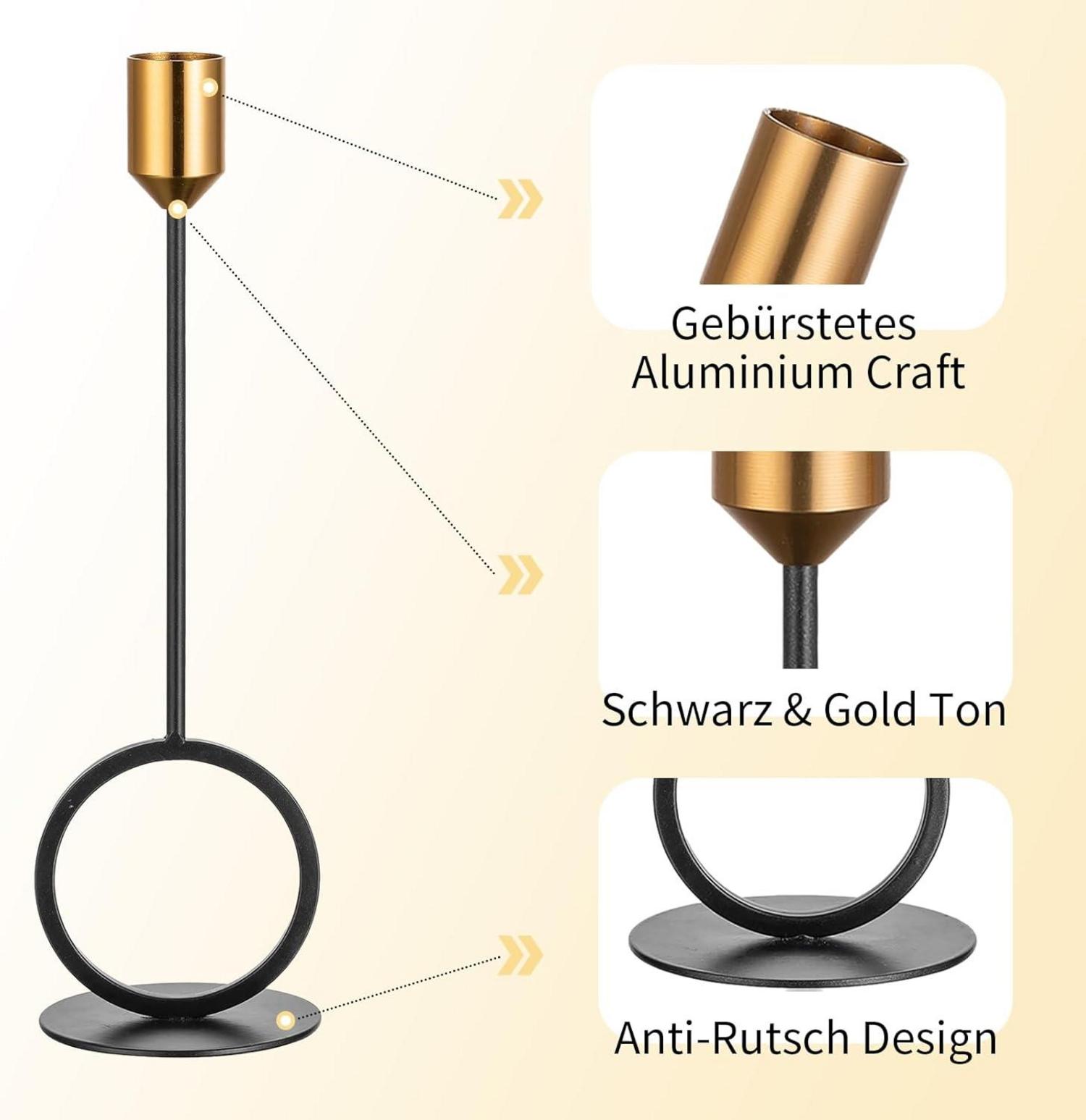 Kerzenständer Set 3er Gold Schwarz Metall Stabkerze modern Weihnachten