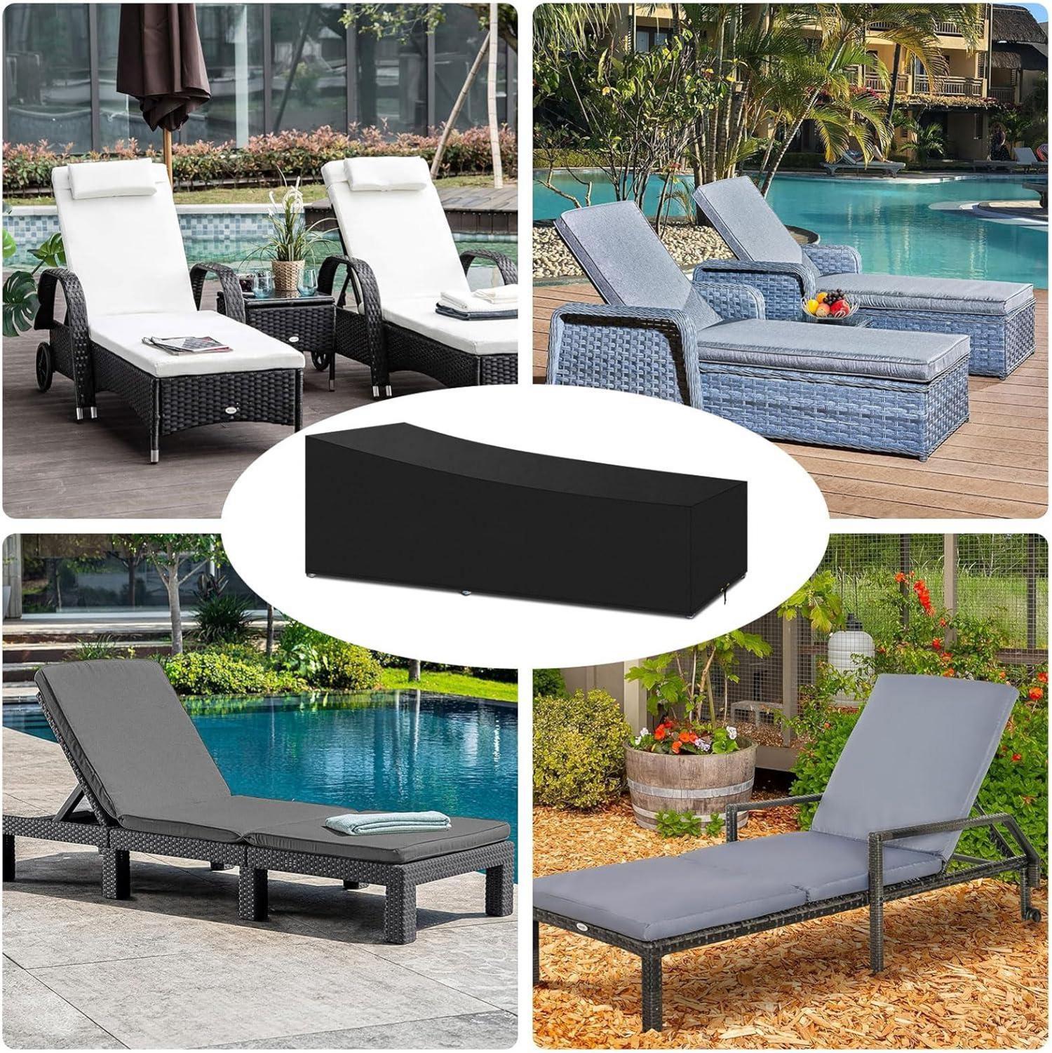 Wasserfeste Sonnenliege Abdeckung 220x80x35/55cm Oxford Schwarz