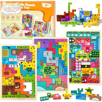 Tetris Puzzle 3 Stück Set Holzspielzeug Montessori 2 3 4 Jahre Lernspielzeug
