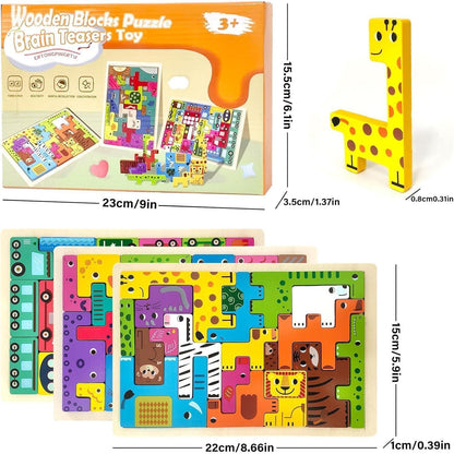 Tetris Puzzle 3 Stück Set Holzspielzeug Montessori 2 3 4 Jahre Lernspielzeug