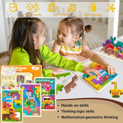 Tetris Puzzle 3 Stück Set Holzspielzeug Montessori 2 3 4 Jahre Lernspielzeug