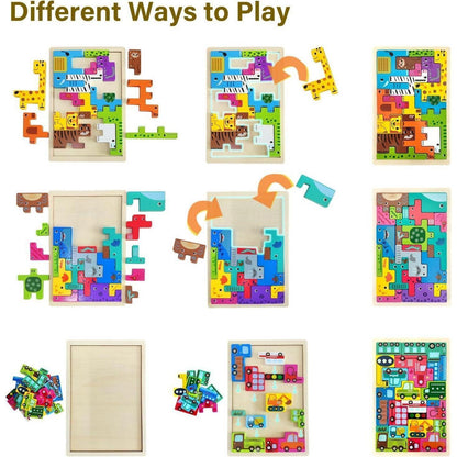 Tetris Puzzle 3 Stück Set Holzspielzeug Montessori 2 3 4 Jahre Lernspielzeug