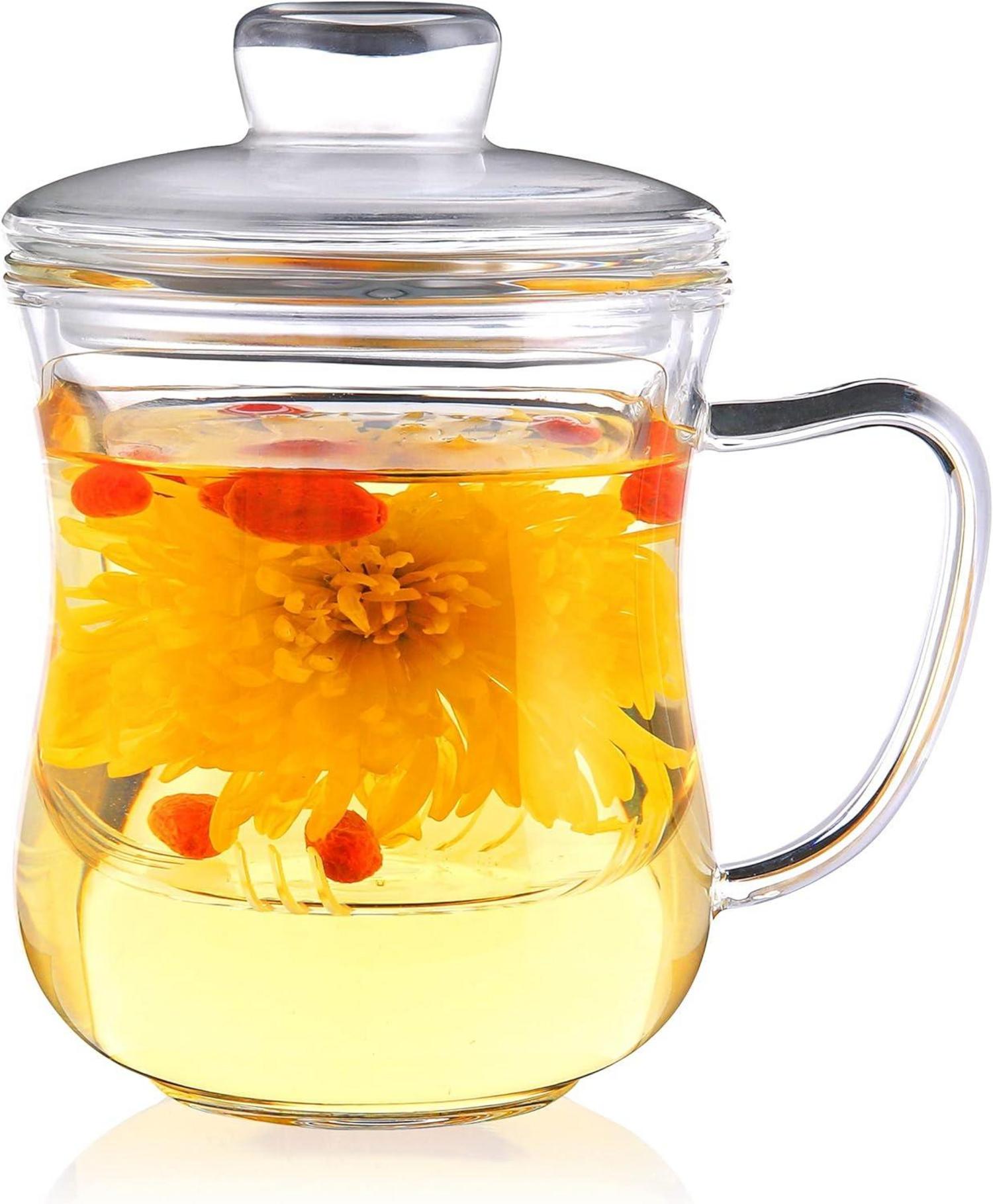 Glas-Teetasse mit abnehmbarem Infuser und Deckel, 300ml