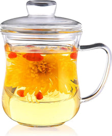 Glas-Teetasse mit abnehmbarem Infuser und Deckel, 300ml